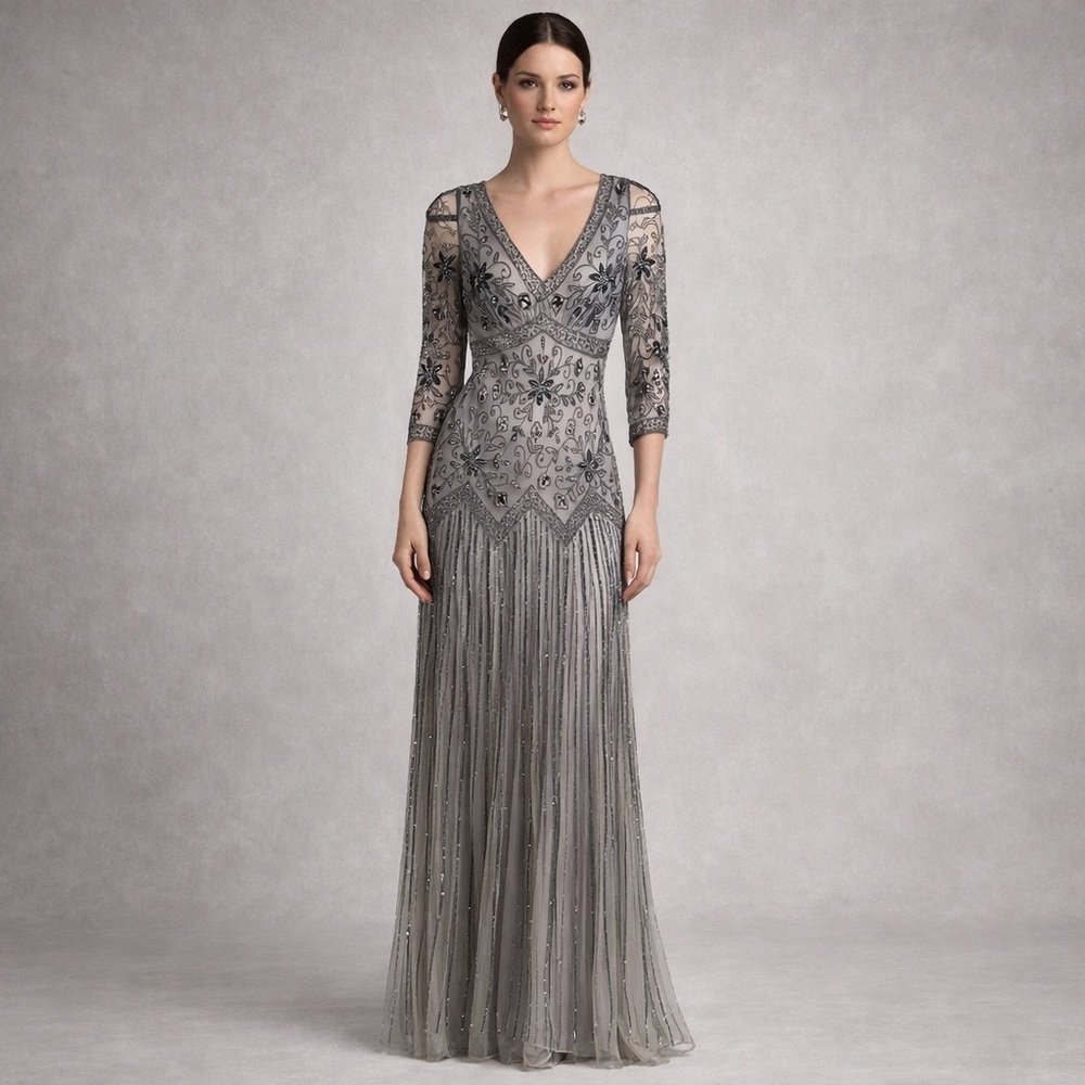 Pisarro Nights Beaded Evening Gown Size 12 | Art Deco Formal‎ Dress